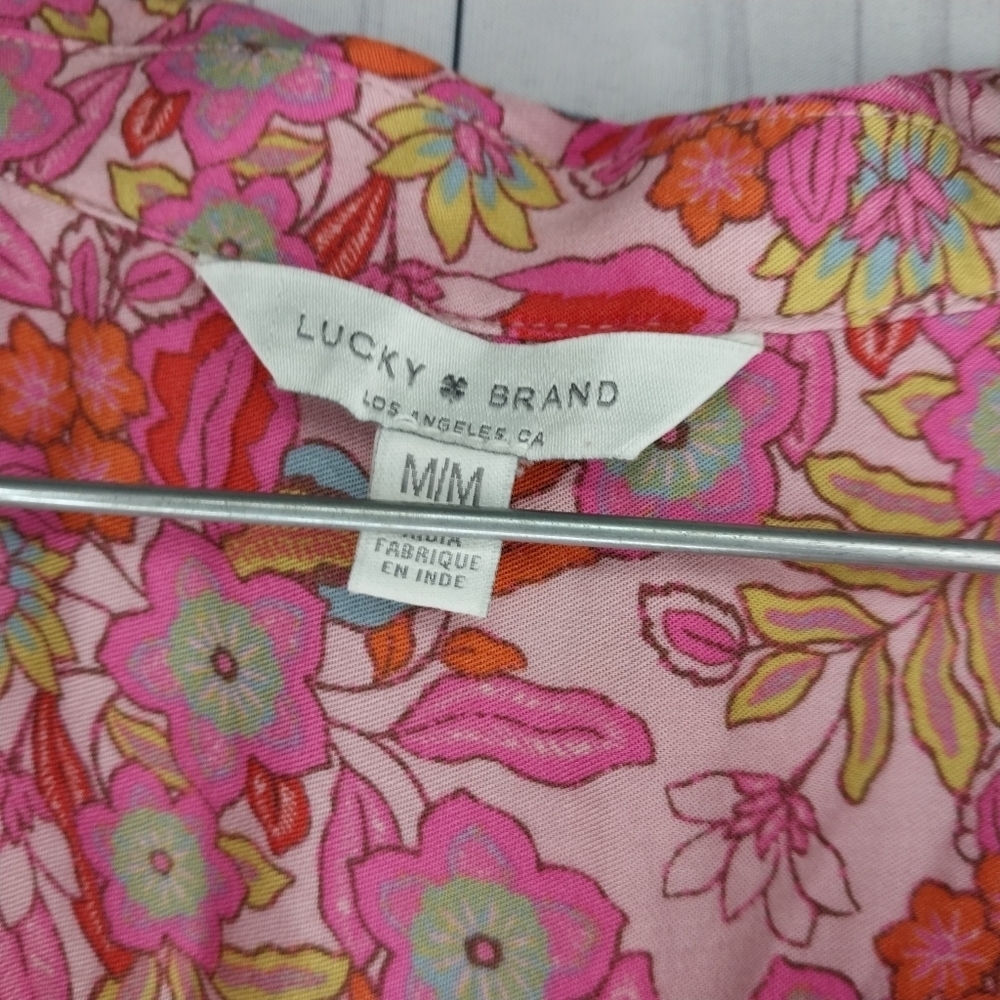 Lucky Brand Women's Pink Button Down Loose Fit Casual Boho Cottagecore Top - Picture 3 of 13